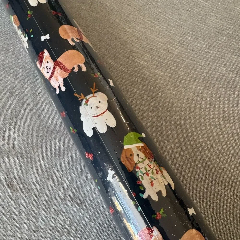 Christmas Dogs Blue Holiday Lady Jayne Glitter Gift Wrap Wrapping Paper